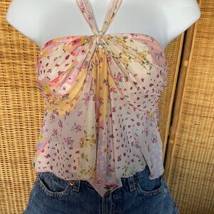 Y2K Floral Halter Babydoll Asymmetrical Top - Multicolor